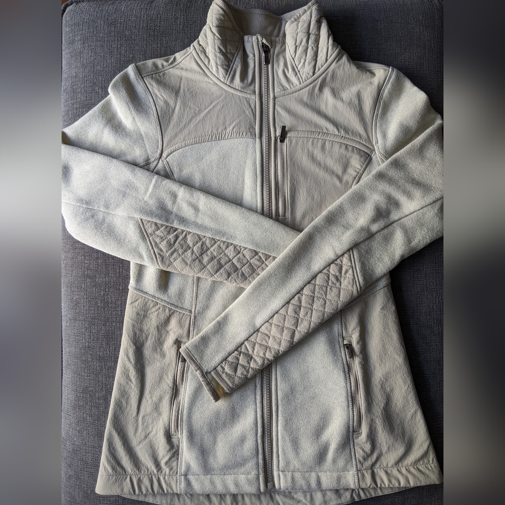Athleta Truckee Sandcastle Zip Sweater Fleece Jacket Oatmeal Ivory Tan, Size XS